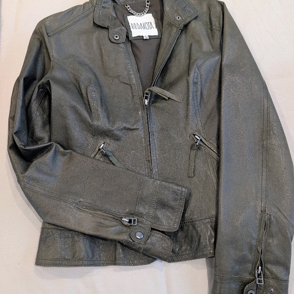 Olive Green BB Dakota Leather Jacket Size M - Picture 1 of 6